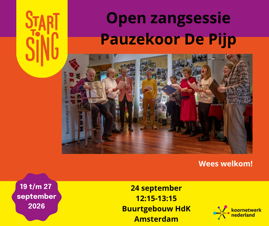 Start to Sing aankondiging Pauzekoor 24 september 2026